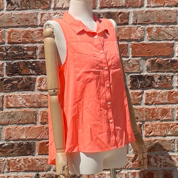 American Eagle Outfitters 🦅 orange sleeveless collared button down top / M /EUC - Picture 6 of 17